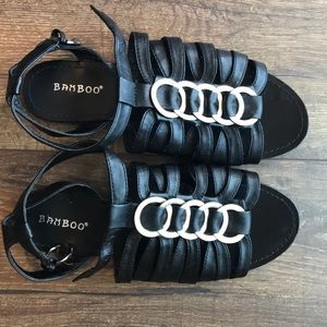 Black Leather Gladiator Sandals